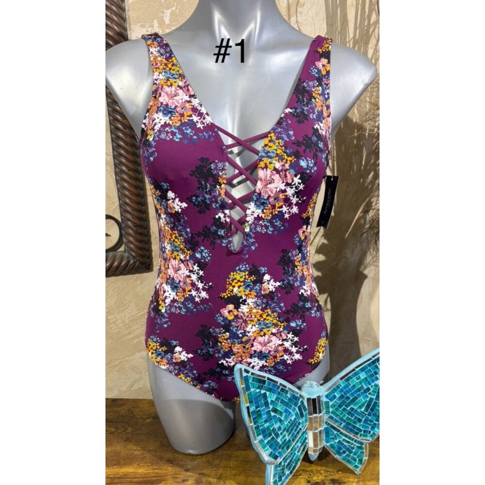Ambrielle maroon flower women swimwear onepiece bathing suit